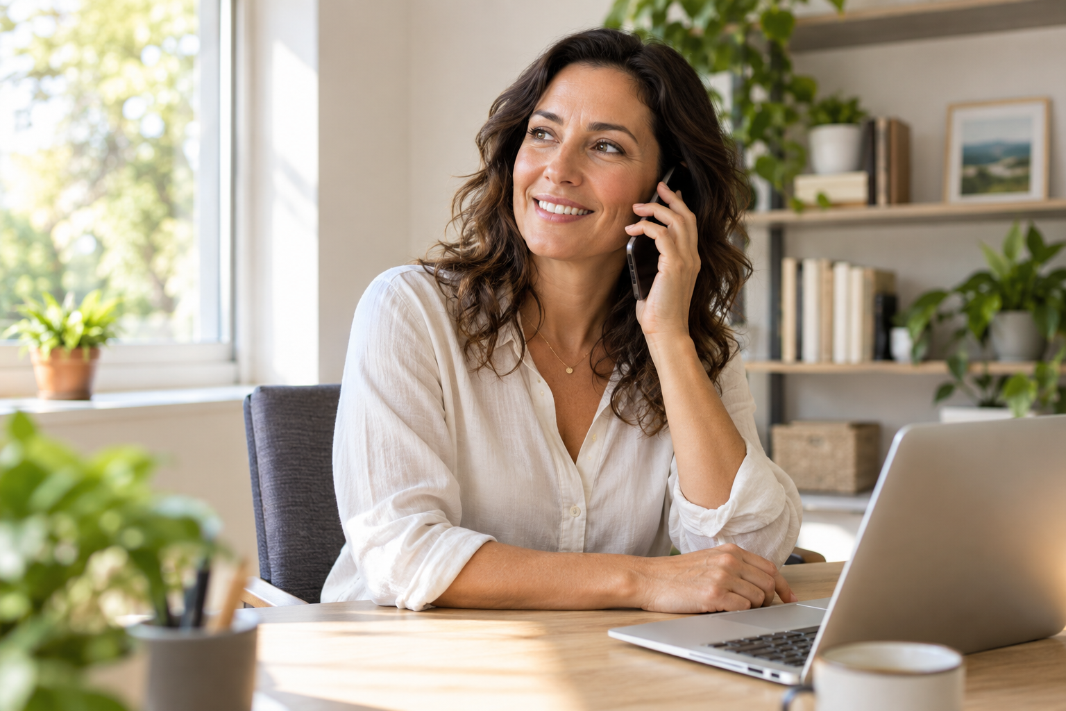 Customer speaking by telephone while requesting information